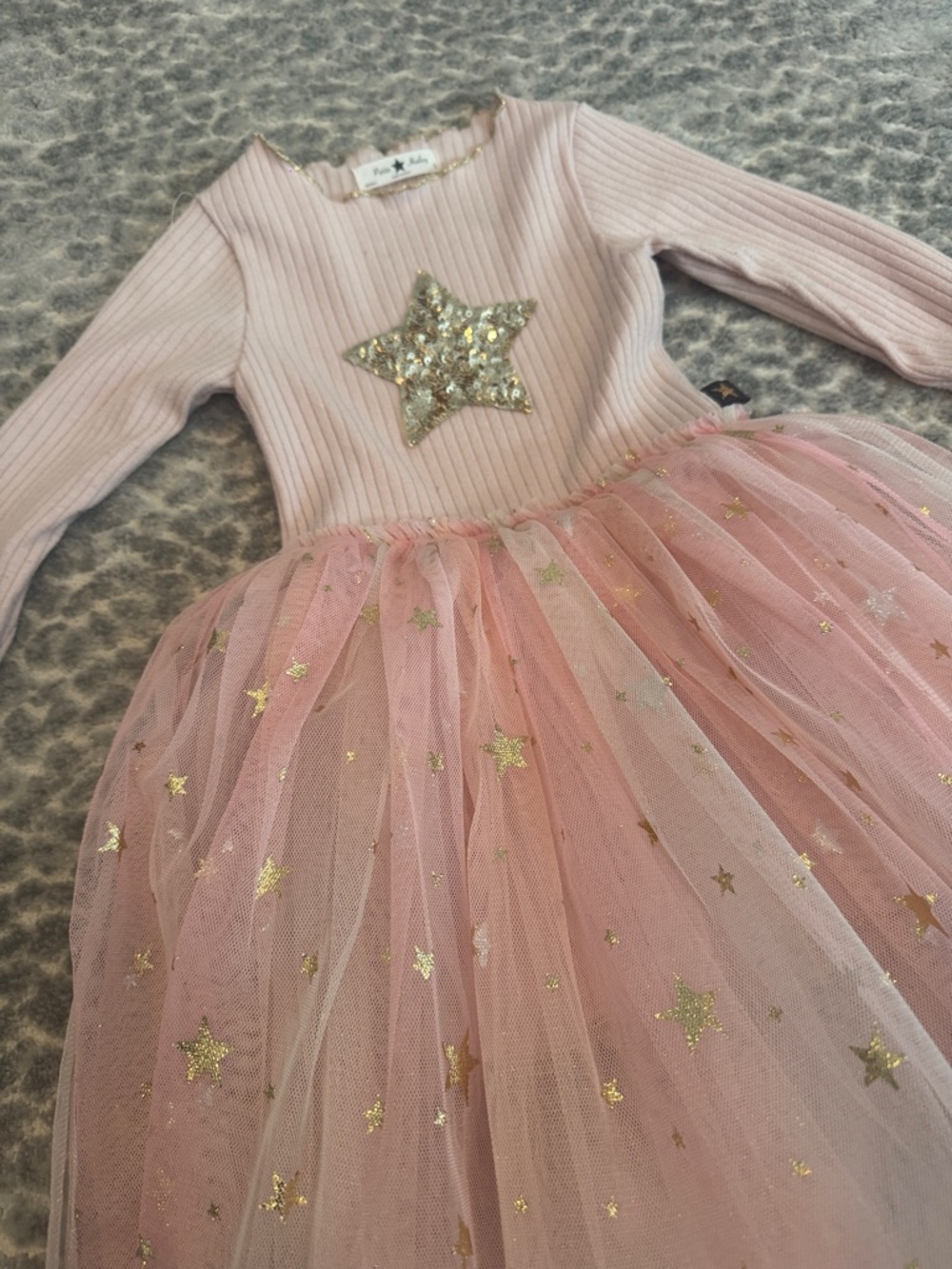 Petite Hailey Pink Star Tulle Dress with Gold Sequin Star - Picture 3 of 4